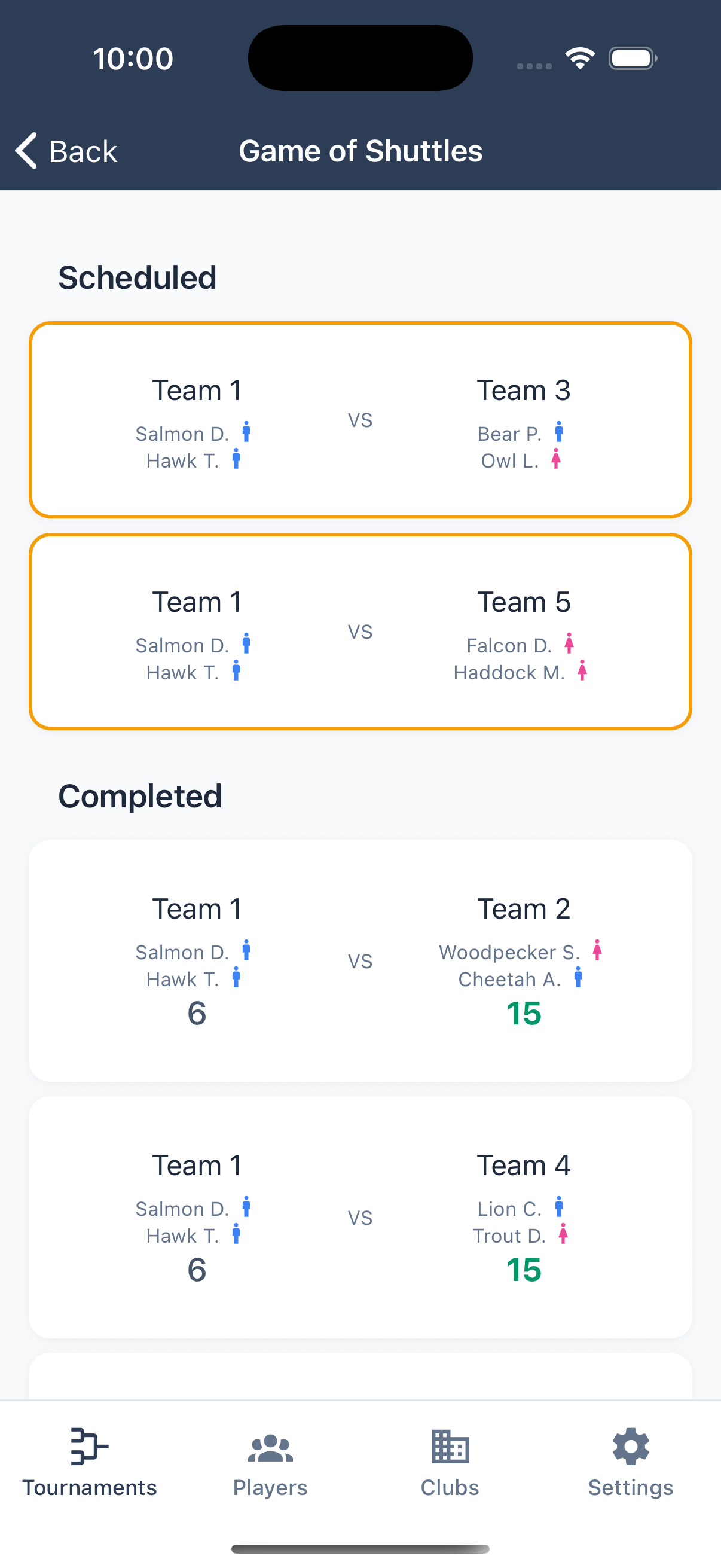 Tournament double matches