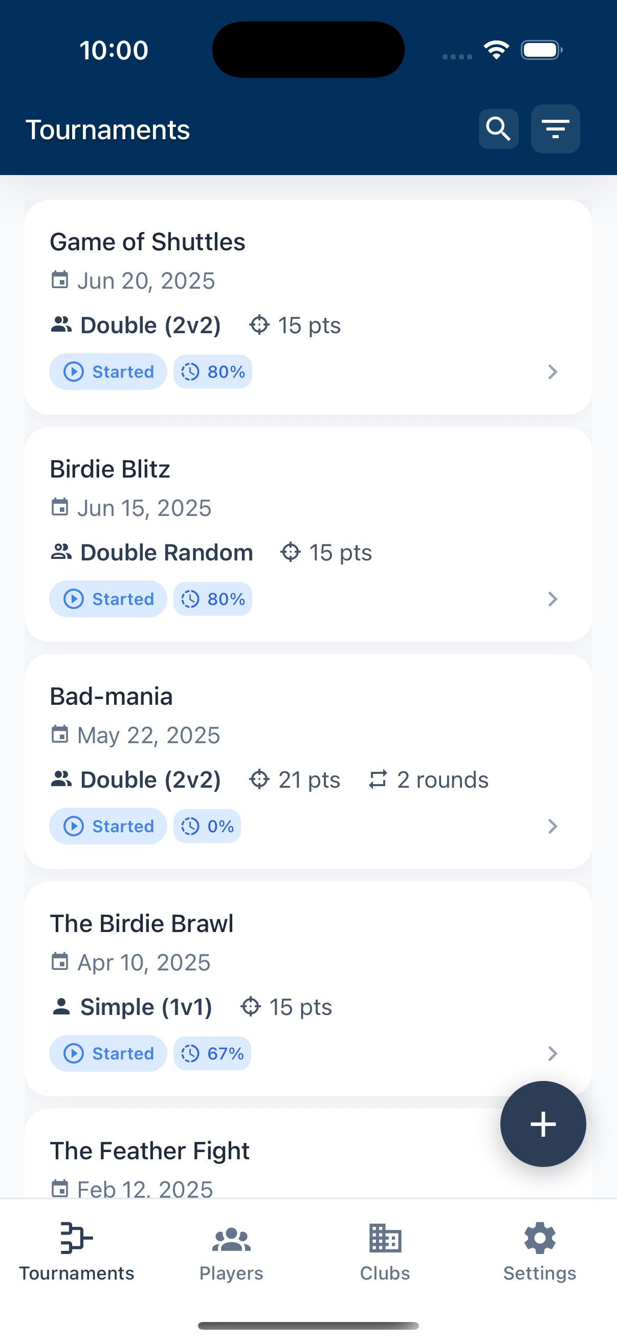 Tournaments list